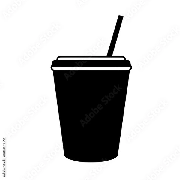 Fototapeta Tall cold drink cup with straw in black silhouette representing takeaway beverage, soda, or iced refreshment