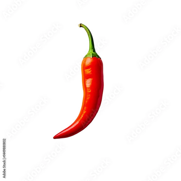 Fototapeta A single red chili pepper on a white background – a minimalist composition highlighting the shape, texture, and rich color of the spicy vegetable, symbolizing flavor and intensity.