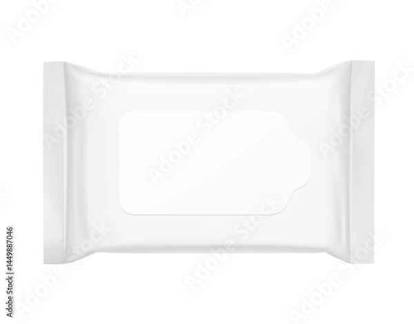 Fototapeta Wet wipes flow package mockup with realistic flap. Vector illustration isolated on white background. Can be use for your design, promo, adv and etc. EPS10.