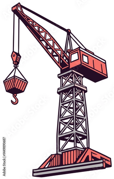 Obraz Vector of a large industrial crane lifting heavy materials, isolated on white background.
