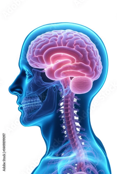 Fototapeta Hyper-Detailed View of the Human Brain Inside Transparent Skull