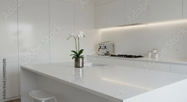 Obraz Minimalist Kitchen Corner View: Clean Countertops and Sleek Cabinets