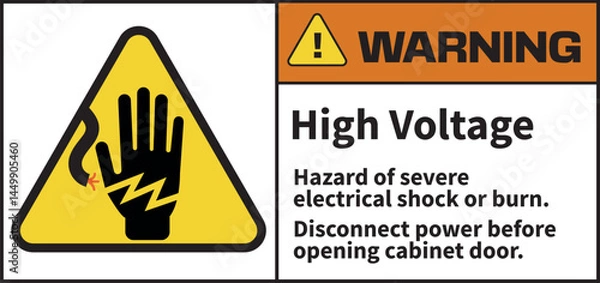 Fototapeta ANSI Warning Label High Voltage & Severe Electrical Hazard – Disconnect Power Before Opening