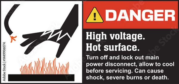 Fototapeta Danger Safety Label High Voltage & Hot Surface Warning – Lockout Power Before Servicing