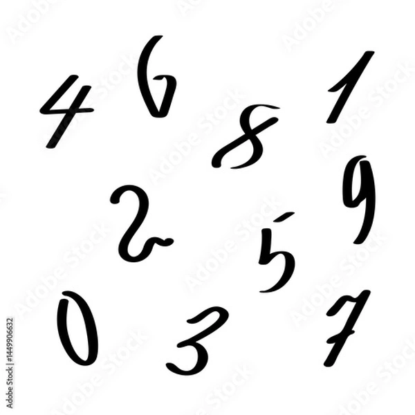 Fototapeta Set of doodle numbers digital icon of  isolated on white. Math sign symbol, freehand line drawing. Sketch vector illustration
