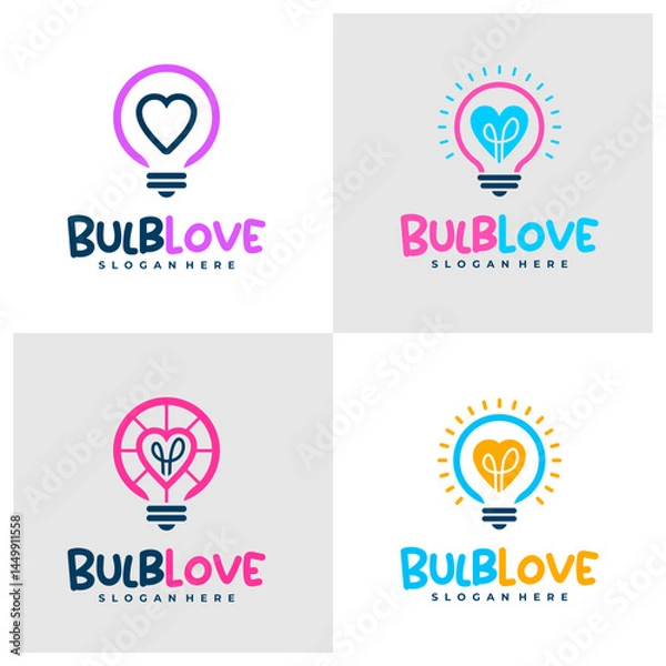 Fototapeta Set of Bulb Love logo design concept vector. Love Bulb Logo Design Template. Creative Symbol. Icon