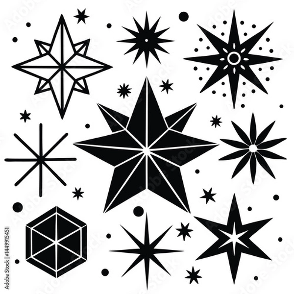 Obraz Sparkle Star Icon Set - Vector Stock Illustration. Different forms of stars, constellations, galaxies
