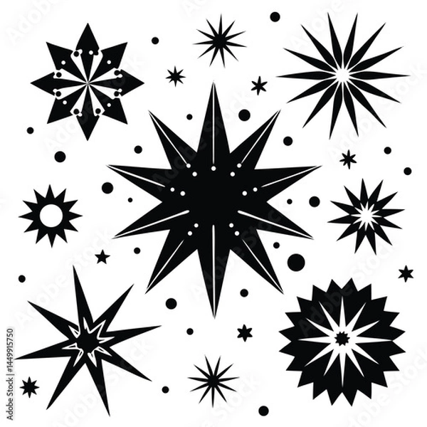 Obraz Sparkle Star Icon Set - Vector Stock Illustration. Different forms of stars, constellations, galaxies
