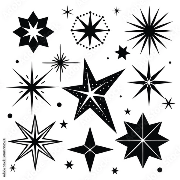 Obraz Sparkle Star Icon Set - Vector Stock Illustration. Different forms of stars, constellations, galaxies
