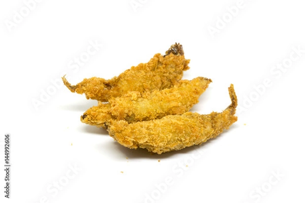 Obraz Batter fried fish in egg isolated on white background