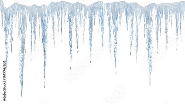 Fototapeta Realistic Icicle Drops Isolated on White Transparent Background