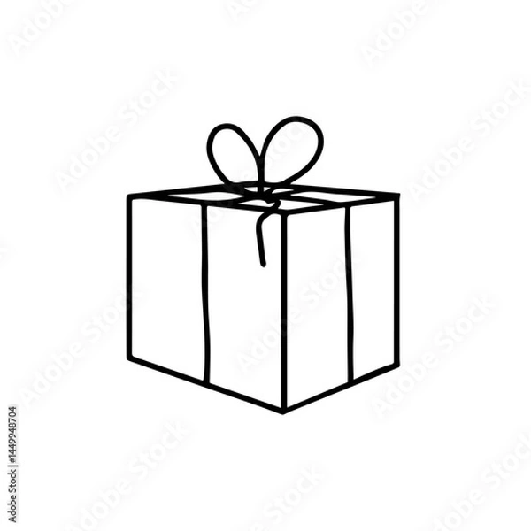 Fototapeta Hand drawn doodle simple gift box with ribbon. Isolated on white background