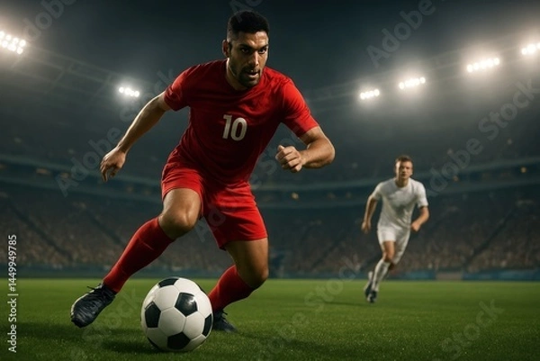 Obraz Intense soccer match action shot.