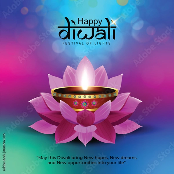 Fototapeta Vector illustration of Happy Diwali social media feed template written Hindi text means happy Diwali
