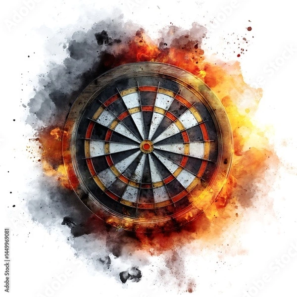 Obraz Fiery Dartboard A Grungy, Burning Dartboard Image.