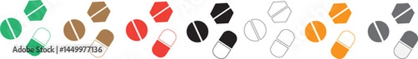 Obraz Pills, tablets and medicines Vector Icons illustration with various colors and easy to edit. Pills, tablets and medicines Icons Flat design style, Flat symbols Vector illustration. vector icons for ap