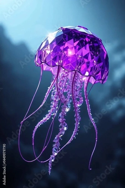 Fototapeta Colorful jellyfish swimming in an underwater environment  