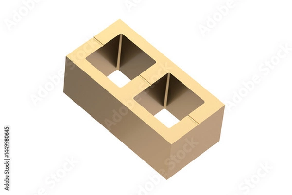 Fototapeta Golden construction block isolated on white background. 3d render