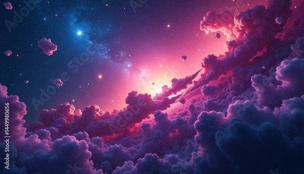 Fototapeta Surreal cosmic clouds glowing in vibrant pink and blue hues  