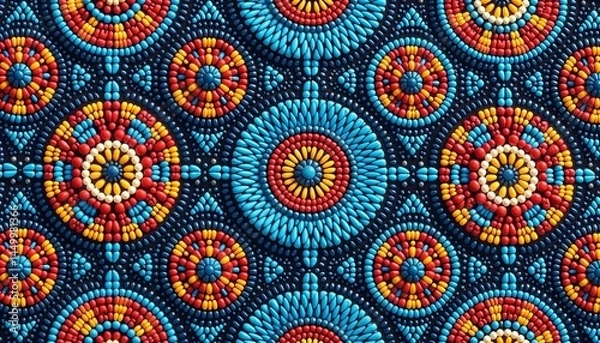 Fototapeta Colourful African geometric patterns in vibrant blue and orange tones