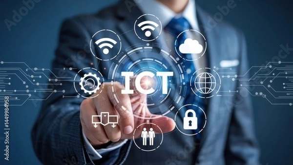Fototapeta Businessperson interacting with an informational technology concept.