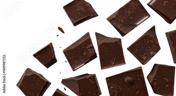Fototapeta Dark choocolate chunks isolated on PNG background.