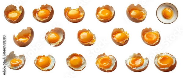 Obraz Different degrees of readiness of boiled chicken eggs depend on cooking time on  transparent background