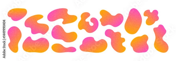 Obraz Amoeba shapes in neon gradient pink, orange colors. Irregular blobs with a grainy effect. Noise textured liquid freeform set.