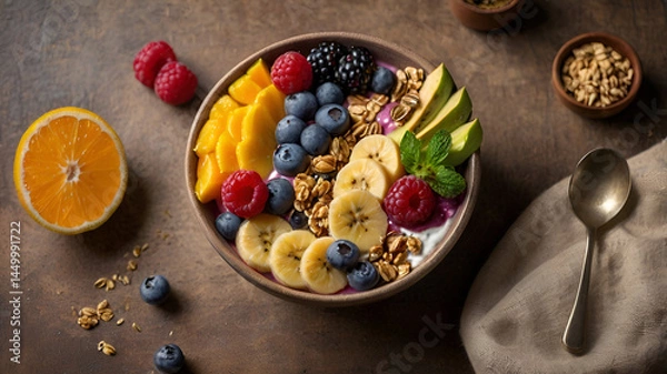 Fototapeta " Smoothie Bowl & Fresh Fruit Still Life in Golden Light"