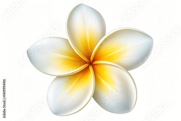 Fototapeta Vibrant Yellow and White Plumeria Flower Blossom Close Up Isolated on White Background