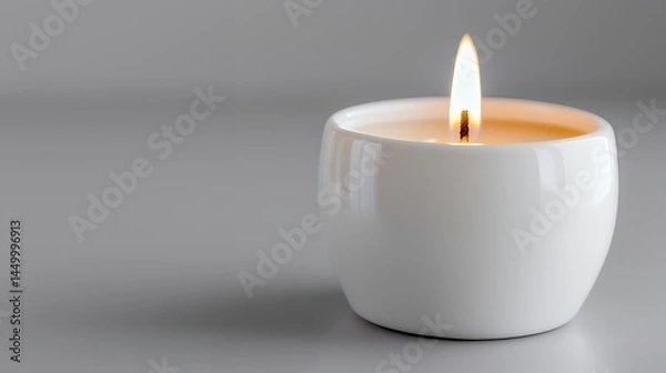 Fototapeta Candle Burning on Grey Surface