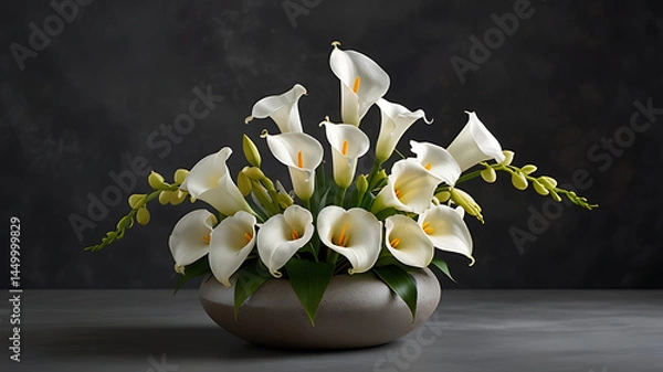Fototapeta Elegant Calla Lilies and Orchids in Round Vase

