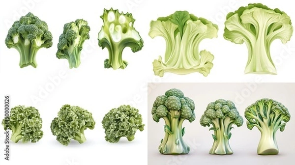 Fototapeta Fresh broccoli florets, various angles and views