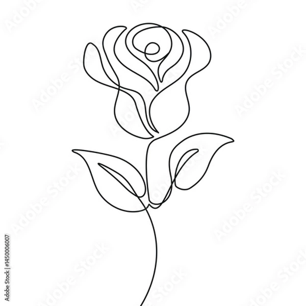 Obraz vector illustration of rose in line art style, black hand drawn continuous line isolated on white background, modern abstract design element for poster, flyer,logo,card,invitation,print