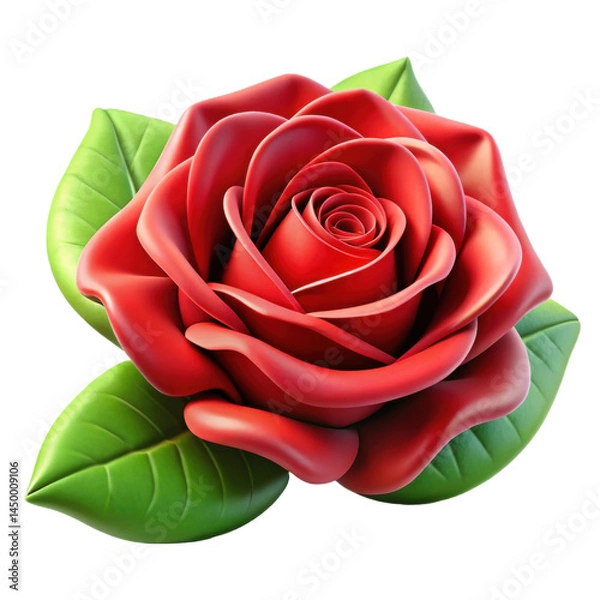 Fototapeta Realistic Red Rose Flower with Green Leaves on Transparent Background Ideal for Design Projects
