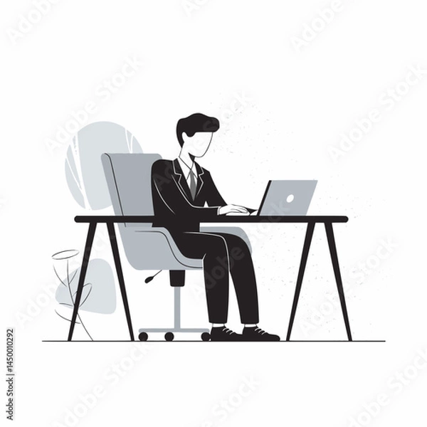 Obraz Businessman working with laptop while facing the monitor screen illustration design