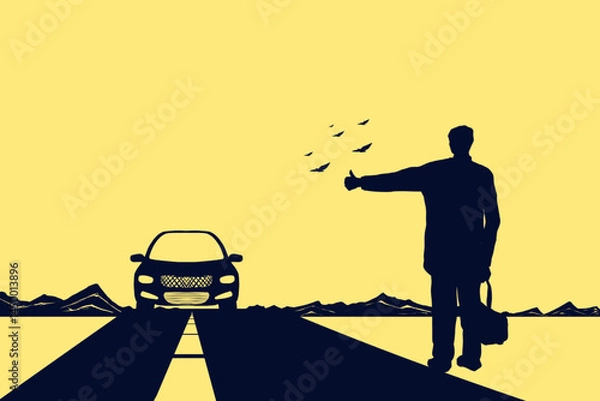 Obraz dark shadow silhouette of man hailing a taxi standing on the side of the road with hand signals