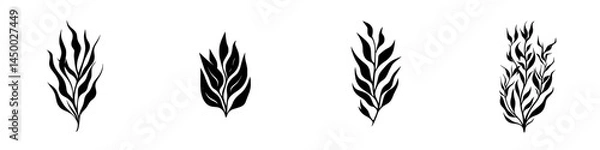 Fototapeta Black and white botanical illustrations of abstract leaves arranged in a harmonious layout