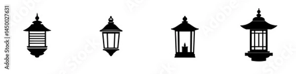Fototapeta Various decorative lantern designs showcasing traditional and modern styles in a minimalist black silhouette format