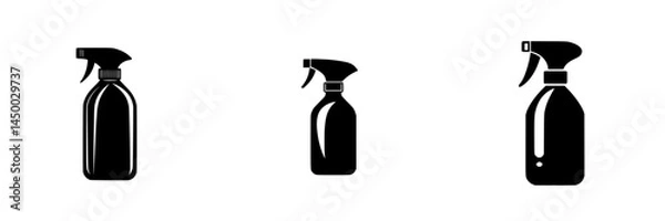 Fototapeta Different styles of black spray bottles for cleaning and maintenance in a simple design featuring various sizes