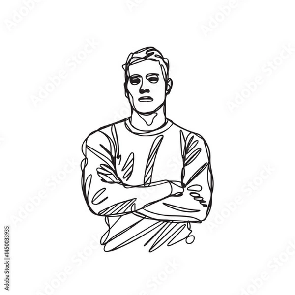 Fototapeta Confident man with crossed arms - man silhouette vector - crossed arms doodle - man illustration - man line art

