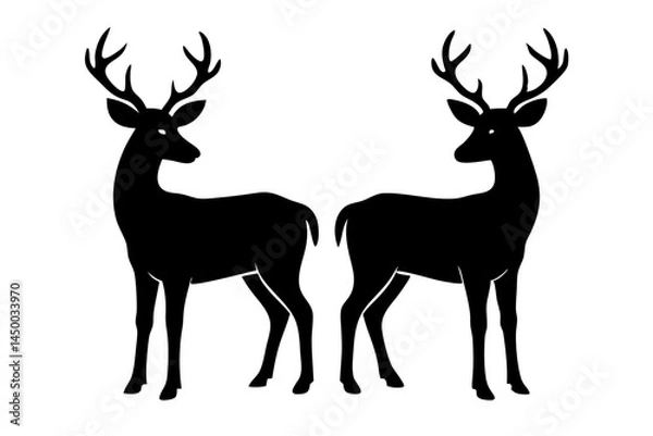 Fototapeta Two deer silhouettes standing side by side wild animal vector illustration, deer, silhouette, animal, wildlife, mammal, nature, standing, forest, design, vector, graphic, illustration, wild, woodland