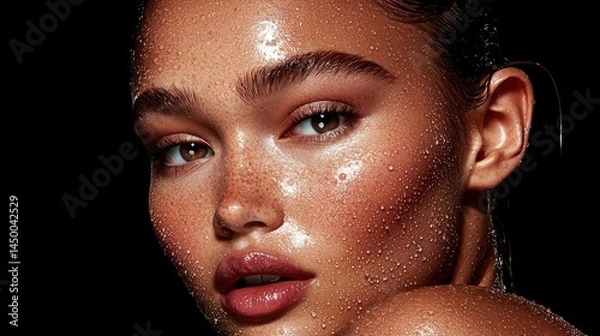 Obraz Close-up portrait of a person with a radiant, dewy complexion.