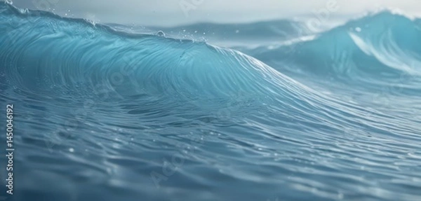 Fototapeta Subtle ripples in dreamy blue abstract wave texture, soft focus, serene , background, wave