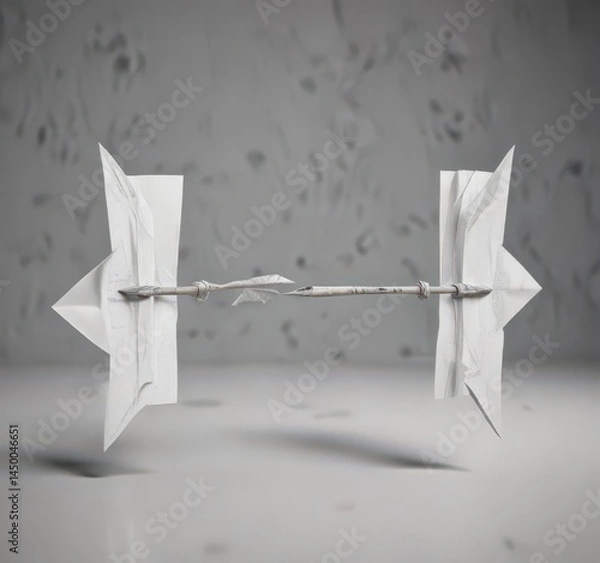 Fototapeta Two paper arrows, opposing directions, decision concept ,  opposite,  dual,  contrasting
