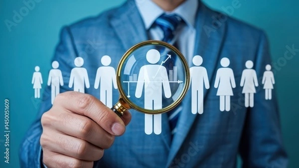 Fototapeta Businessman examines a specific profile in a group.