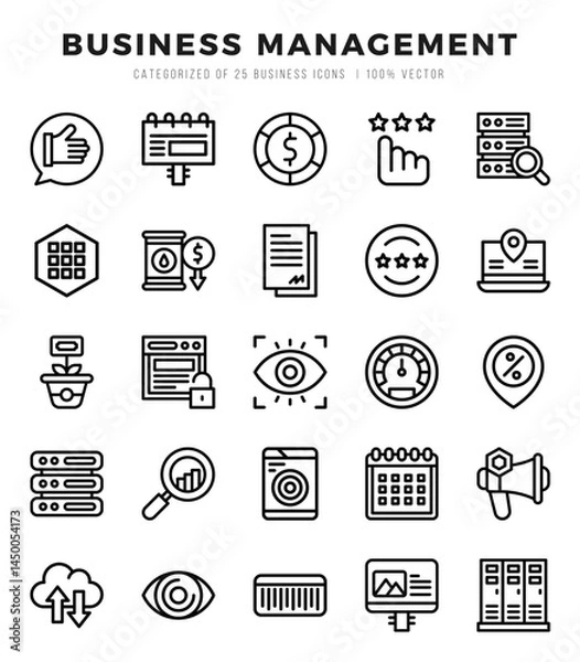 Fototapeta Set of Lineal Business Management Icons. Lineal art icon. Vector illustration
