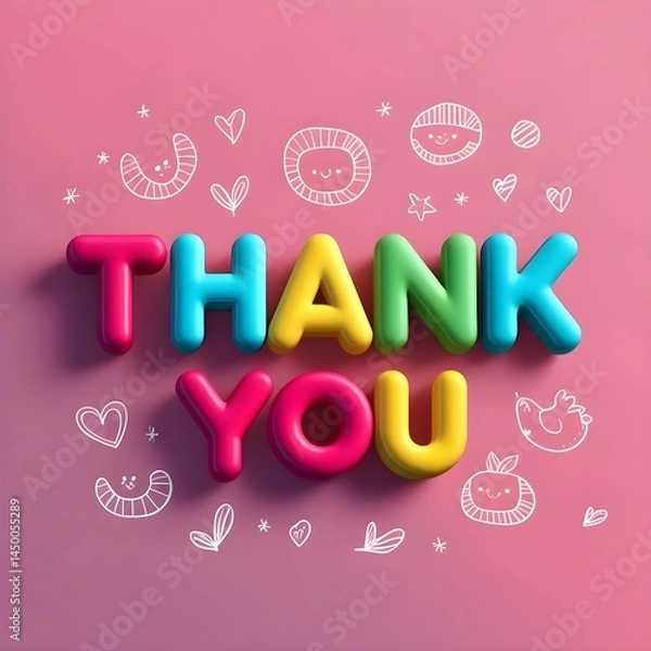 Fototapeta Text "thank you" in colorful 3D letters on a pink background