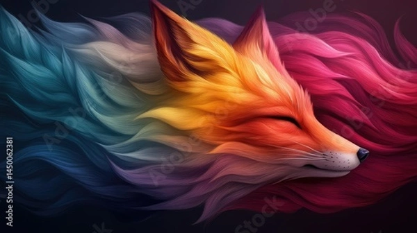 Obraz Whimsical cartoon fox close-up with exaggerated fluffy cheeks, vibrant colorful fur.