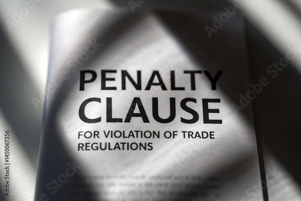 Fototapeta Tariffs and regulation define trade agreements concept. Penalty clause document highlighting trade regulation violations.